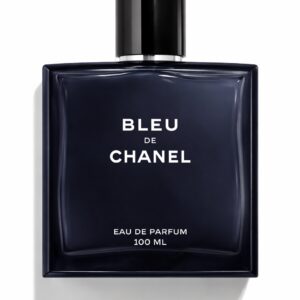 Bottle of Bleu de Chanel Eau de Parfum against white background.
