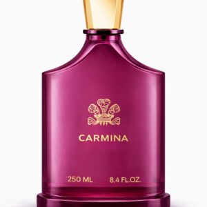 Elegant Carmina perfume bottle with a gold cap.