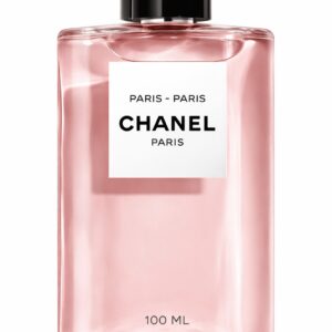 Elegant pink Chanel perfume bottle with minimalist design.