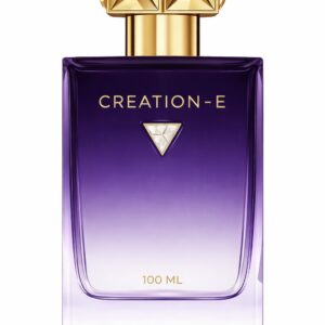 Elegant purple gradient perfume bottle with gold cap labeled CREATION-E.