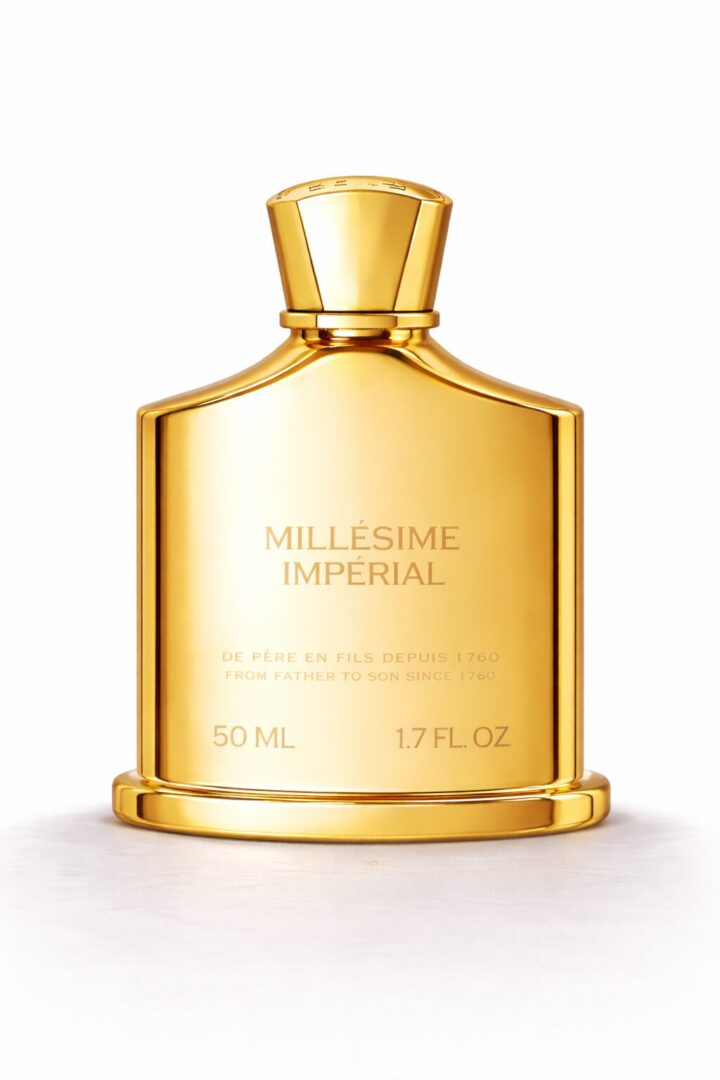 Elegant gold bottle of Millesime Imperial perfume.