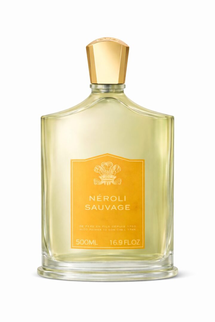 A bottle of Neroli Sauvage perfume with a yellow label.