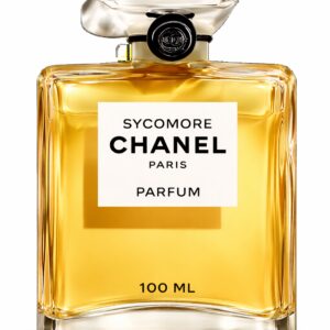 A classic bottle of Chanel Sycomore perfume in amber liquid.