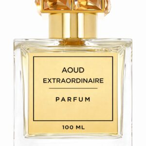 Aoud Extraordinaire parfum bottle with gold accents.