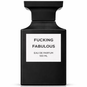 Black perfume bottle labeled 'Fucking Fabulous'.