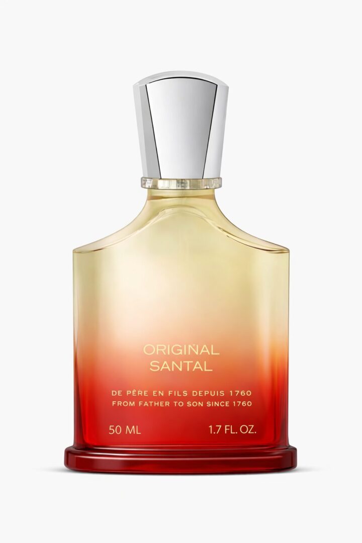 Elegant bottle of Original Santal fragrance with gradient amber tones.
