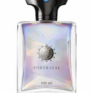 Elegant 100 ml perfume bottle with a holographic finish and a black cap.