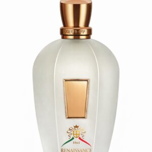 Elegant white Renaissance perfume bottle with gold cap