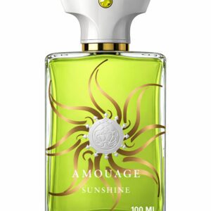 A green bottle of Acqua di Lusso perfume with a sun design.